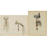 Hat designs with flowers, three 19th century watercolours, dated 1863 and 1864, one indistinctly