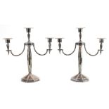 Pair of Art Deco style classical three branch candelabras, each 36cm high : For further