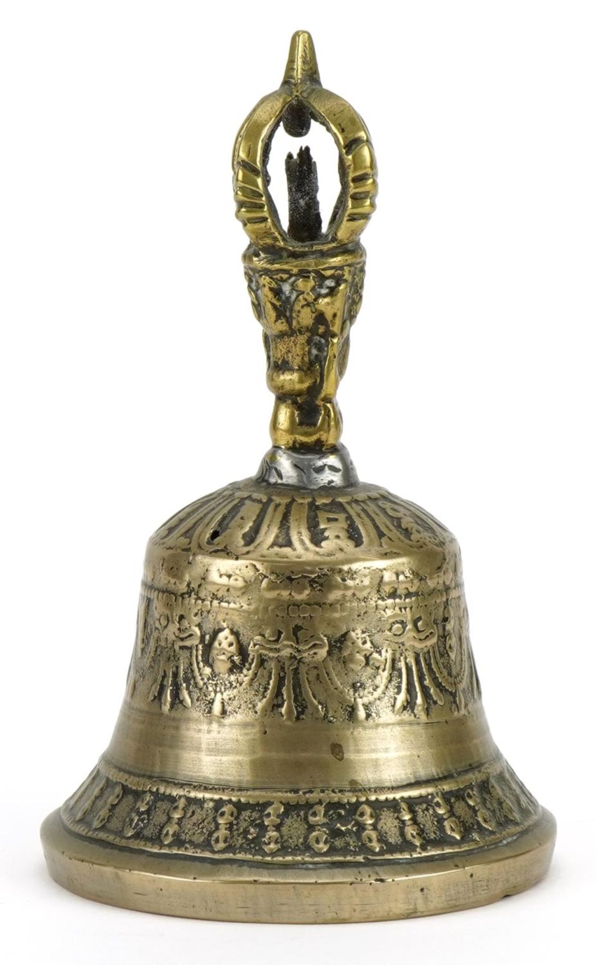 Antique Tibetan brass bell, 16cm high : For further information on this lot please visit - Image 2 of 3