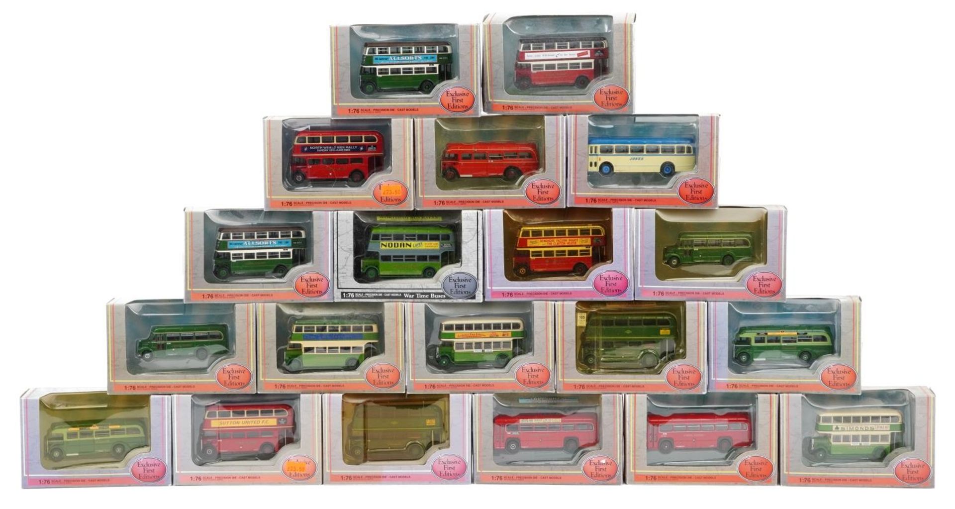 Twenty Exclusive First Editions 1:76 scale diecast model buses with boxes : For further