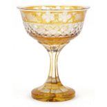 Bohemian amber flashed cut glass centre piece etched with leaves and berries, 26cm high : For