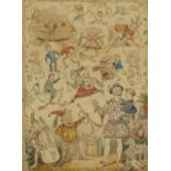 Young Folk's Weekly Budget illustration with clown and child, 19th century pencil and watercolour,