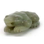 Chinese celadon green jade carving of a toad, 7cm wide : For further information on this lot