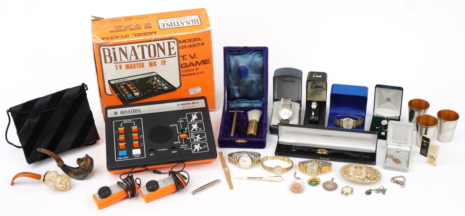 Vintage and later jewellery, wristwatches and objects including smoking pipes, Binatone TV game with