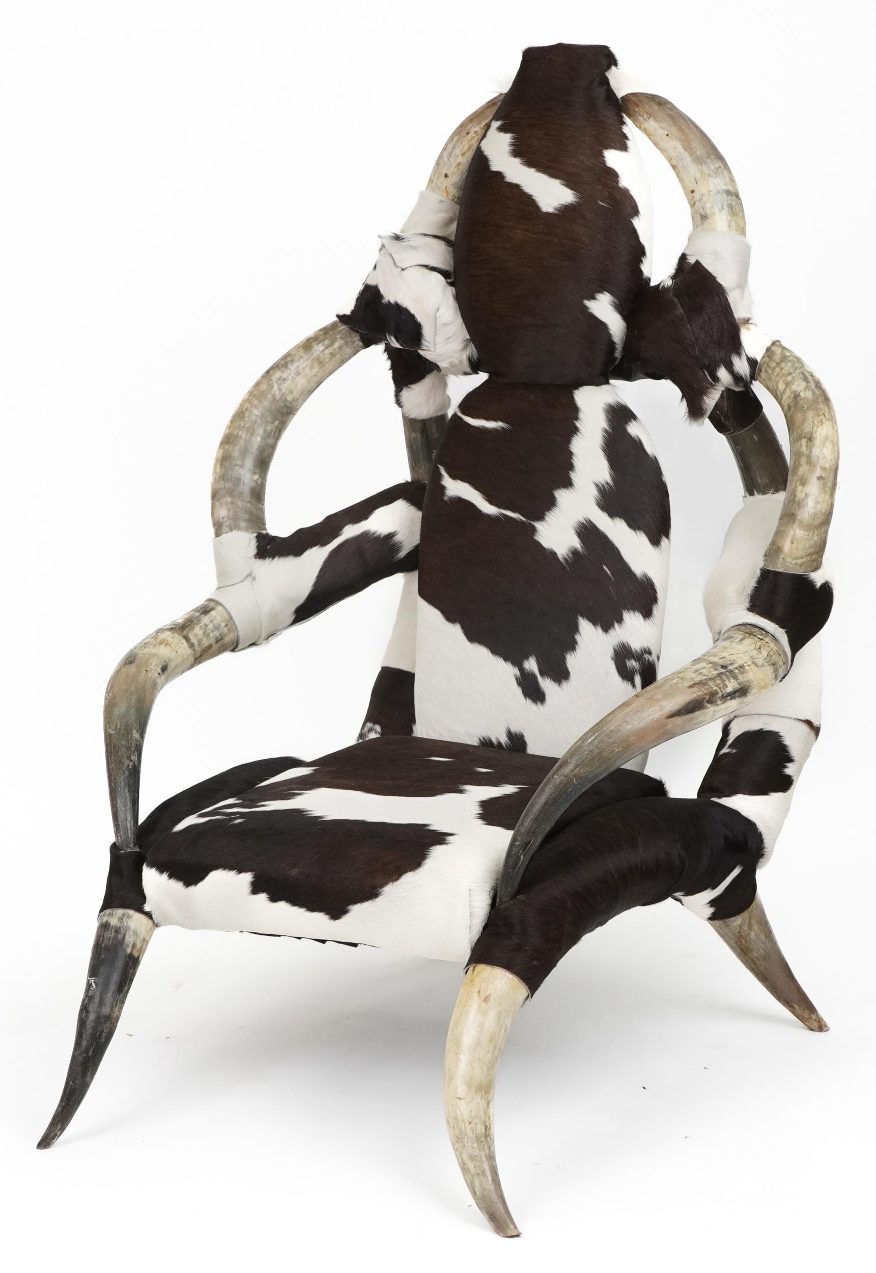 Brutalist style Horn and cow hide chair, 125cm high : For further information on this lot please