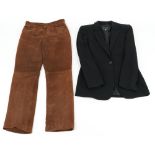 Pair of Ralph Lauren suede trousers, size 4 and Giorgio Armani blazer, size 40 : For further