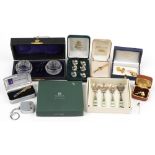 Objects and costume jewellery including a set of six duck design place card holders, pair of