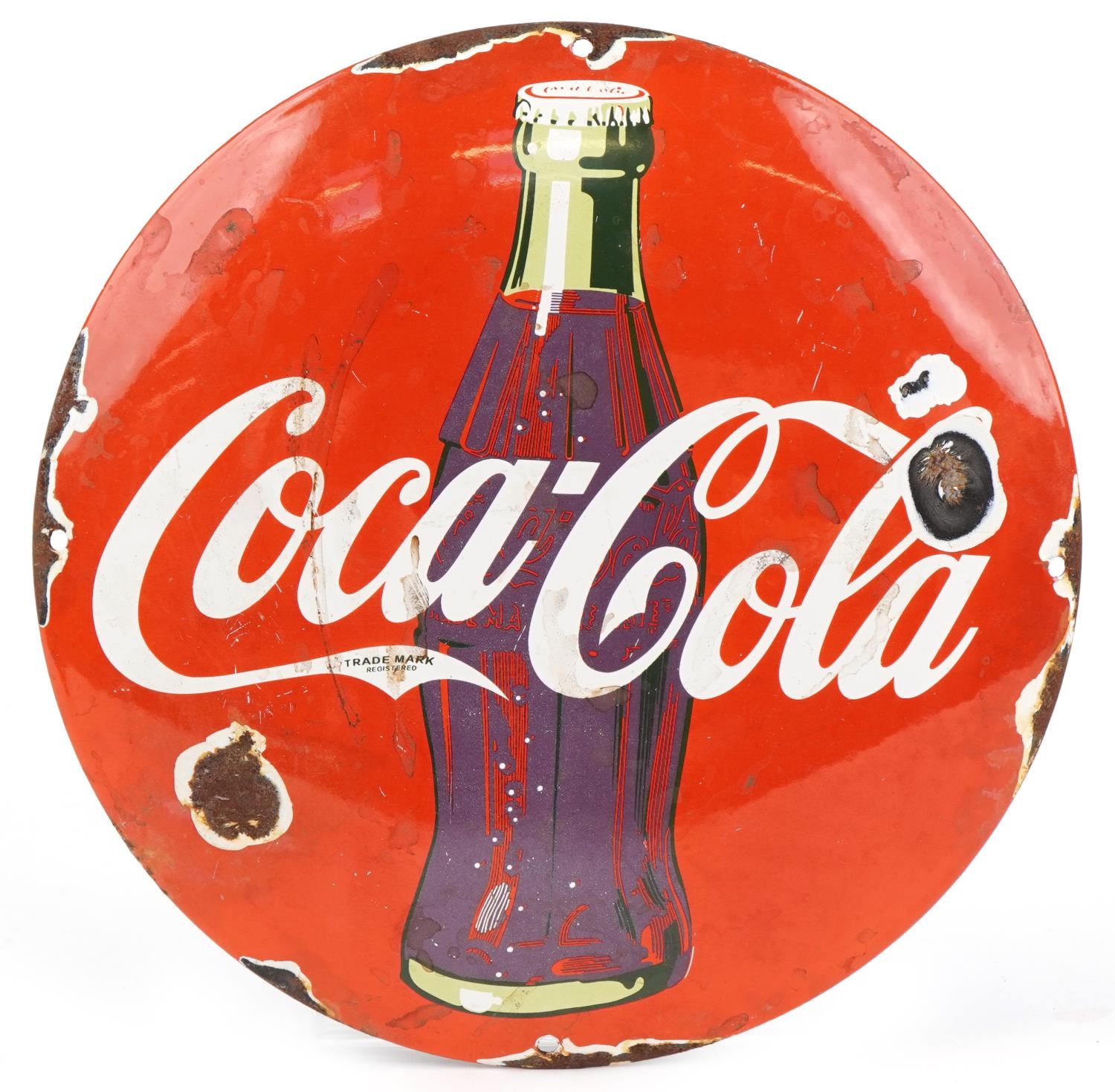 Circular Coca Cola enamel advertising sign, 29.5cm in diameter : For further information on this lot