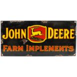 John Deere Farm Implements enamel advertising sign, 45cm x 21cm : For further information on this