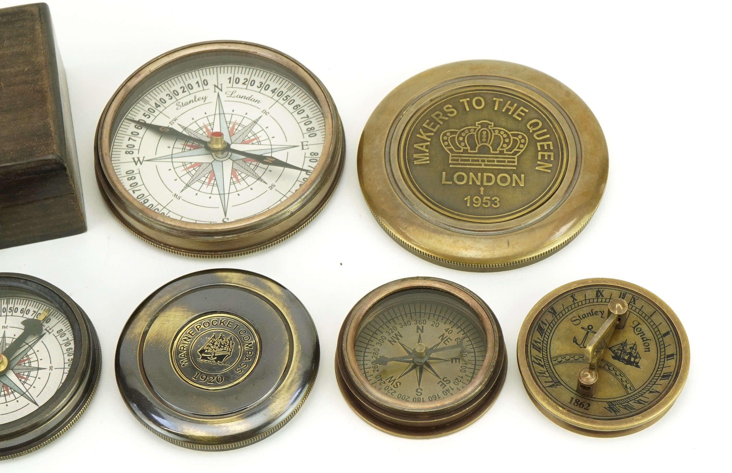 Four compasses including one with case and a maritime interest example, the largest 7.5cm in - Image 3 of 9