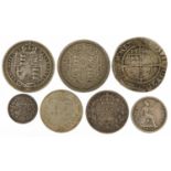 Elizabeth I and later British silver coinage comprising Elizabeth I hammered 1566 threepence, George