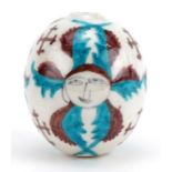 Turkish Ottoman Kutahya Armenian pottery hanging ball hand painted with faces and crosses, 8.5cm