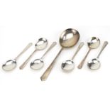 Set of George VI Art Deco style silver desert ice cream spoons and serving spoon, TG maker's marks