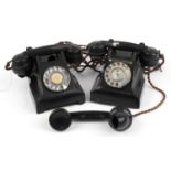 Two vintage black Bakelite dial telephones, one stamped GPO 6574 : For further information on this