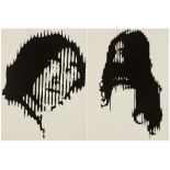 John Lennon & Yoko Ono, pair of Pop Art silhouette prints on card, unframed, the largest 50.5cm x