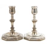 Hawksworth, Eyre & Co Ltd, pair of George V octagonal silver candlesticks, Sheffield 1921, 16cm