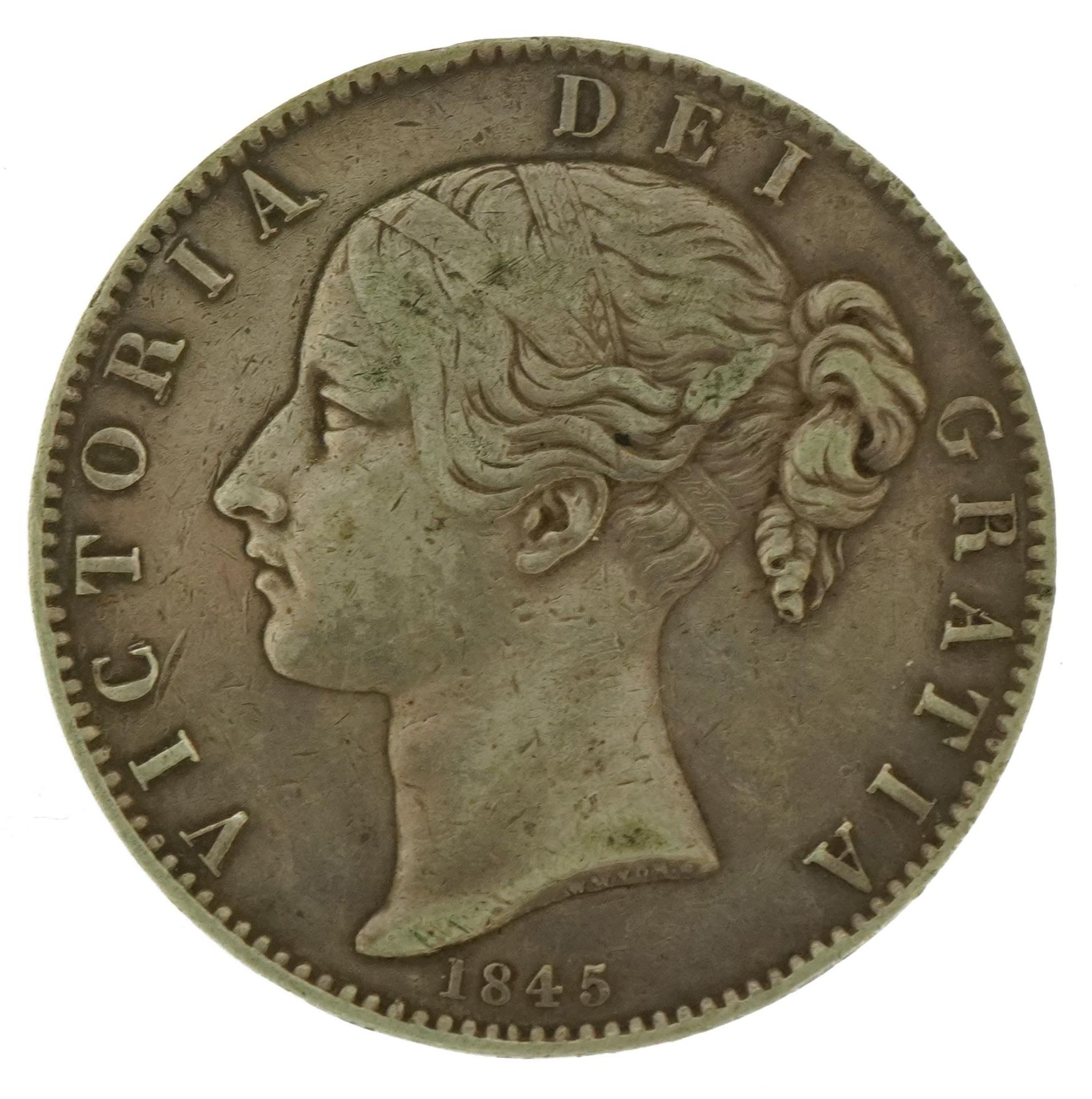 Victoria Young Head 1845 silver crown, Cinquefoil stops : For further information on this lot please - Image 2 of 5