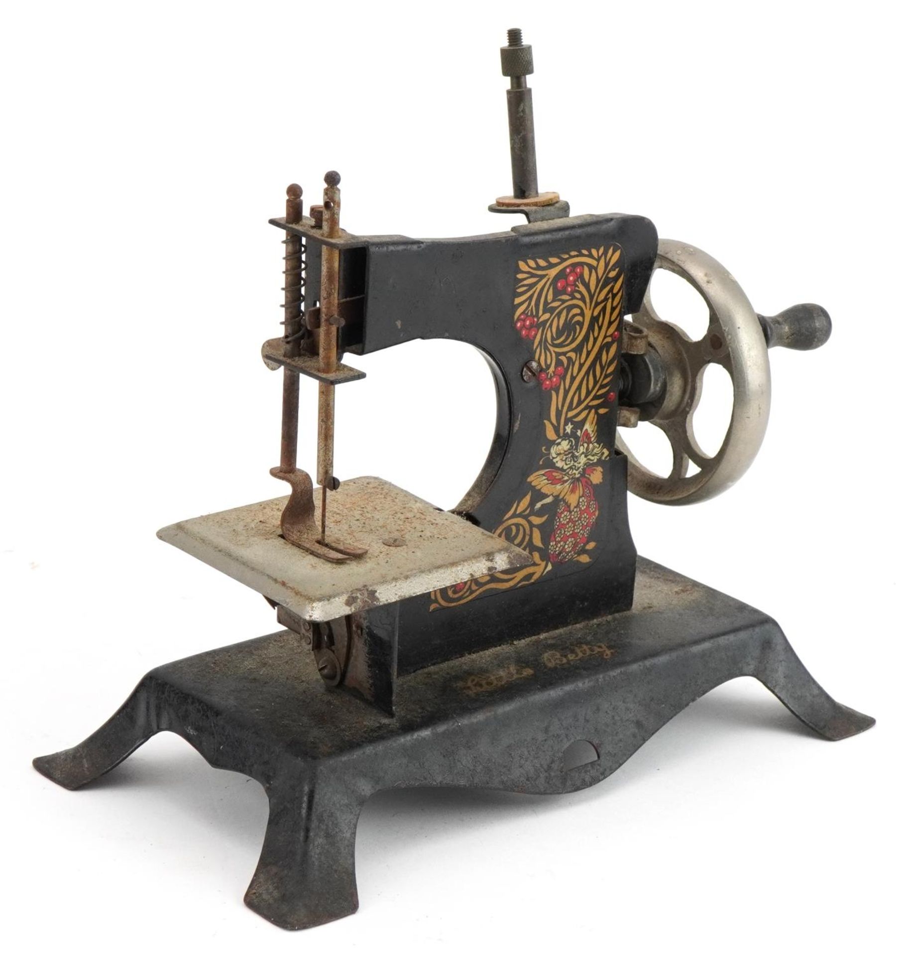 Early 20th century tinplate Little Betty child's sewing machine, 20cm in length : For further