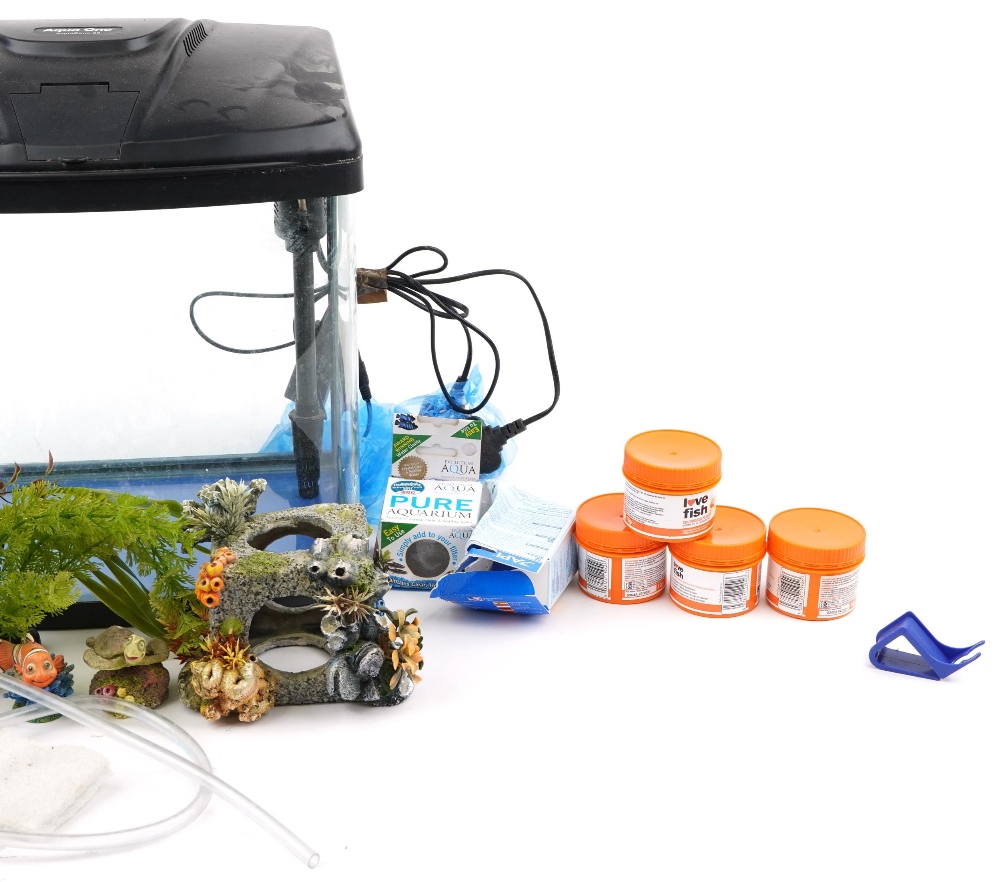 Coldwater fish tank with accessories including food, the tank 40cm H x 37.5cm W x 26cm D : For - Image 3 of 3