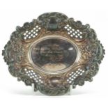 William Adams Ltd, Elizabeth II silver bonbon dish pierced and embossed with flowers and foliage