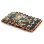 Victorian blond tortoiseshell and tooled Moroccan leather aide memoire with metal and mother of