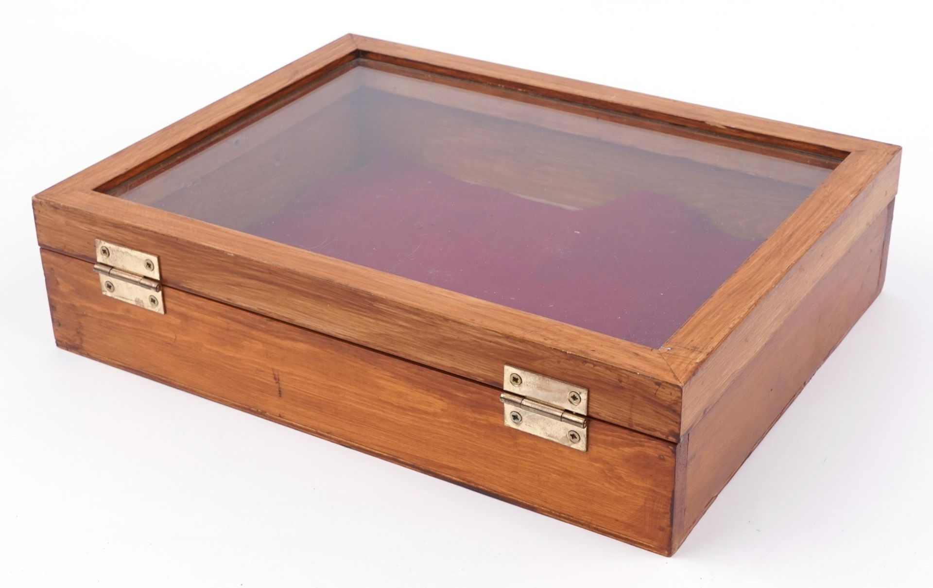 Glazed pine countertop jewellery display case with hinged lid, 11cm H x 44.5cm W x 34.5cm D : For - Image 2 of 3