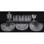 18th/19th century and later glassware including a pedestal bonbon dish with cover, set of six