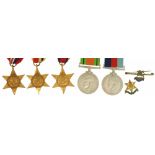 British military World War II five medal group and two brooches comprising Burma Star Association