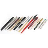 Vintage and later pens and pencils including Watermans, Stephens and red marbleised fountain pens,