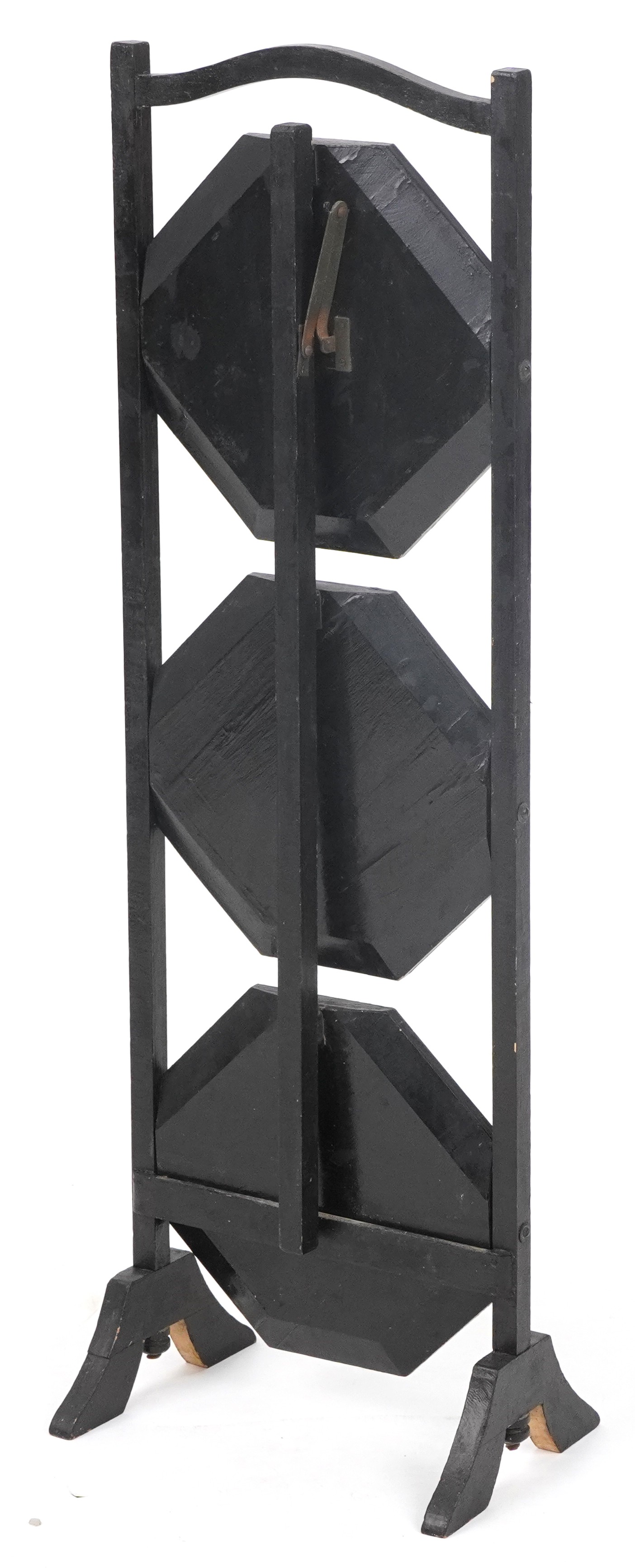 Hand painted ebonised three tier folding cake stand, 80cm high : For further information on this lot - Image 4 of 4