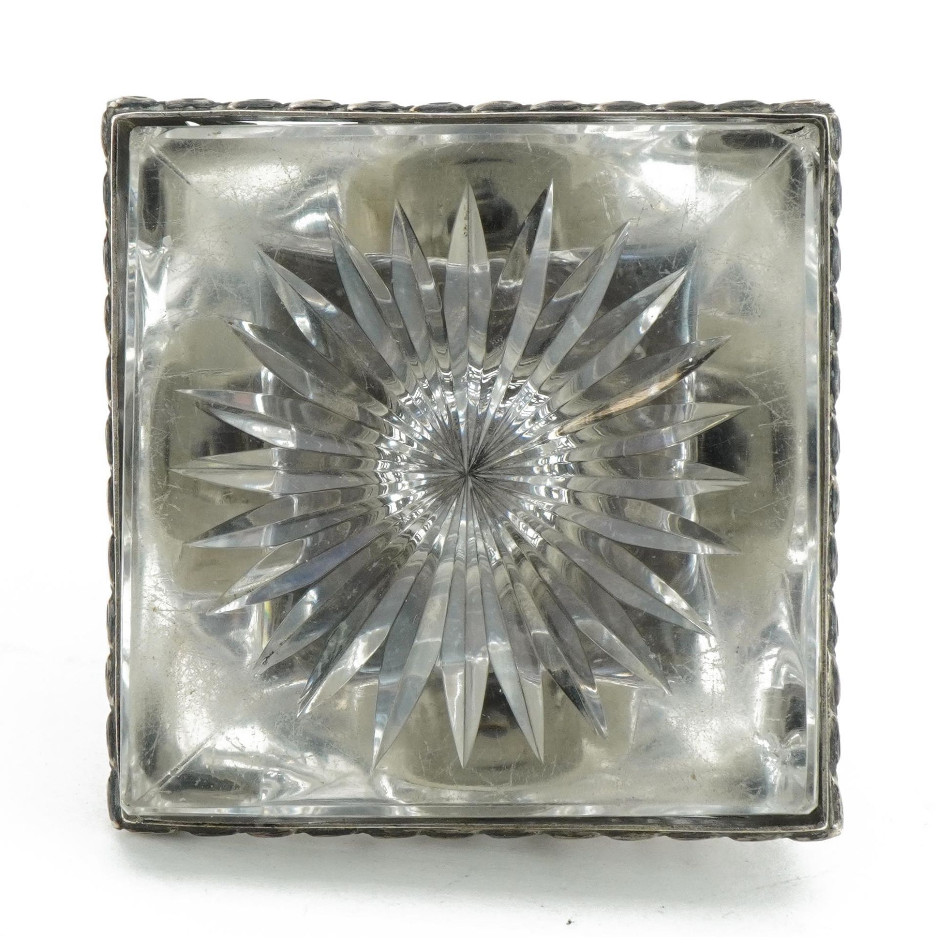 William Comyns & Sons, Edwardian silver overlaid cut glass inkwell, pierced and embossed with - Image 3 of 4