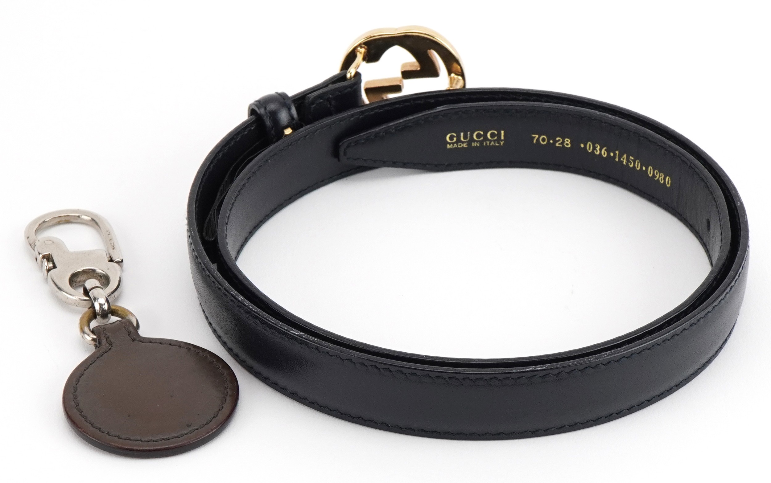 Gucci, ladies black leather Monogram leather belt and Gucci keyring : For further information on - Image 2 of 3