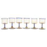 Set of six antique cordial glasses with blue air twist stems, each 7.5cm high : For further