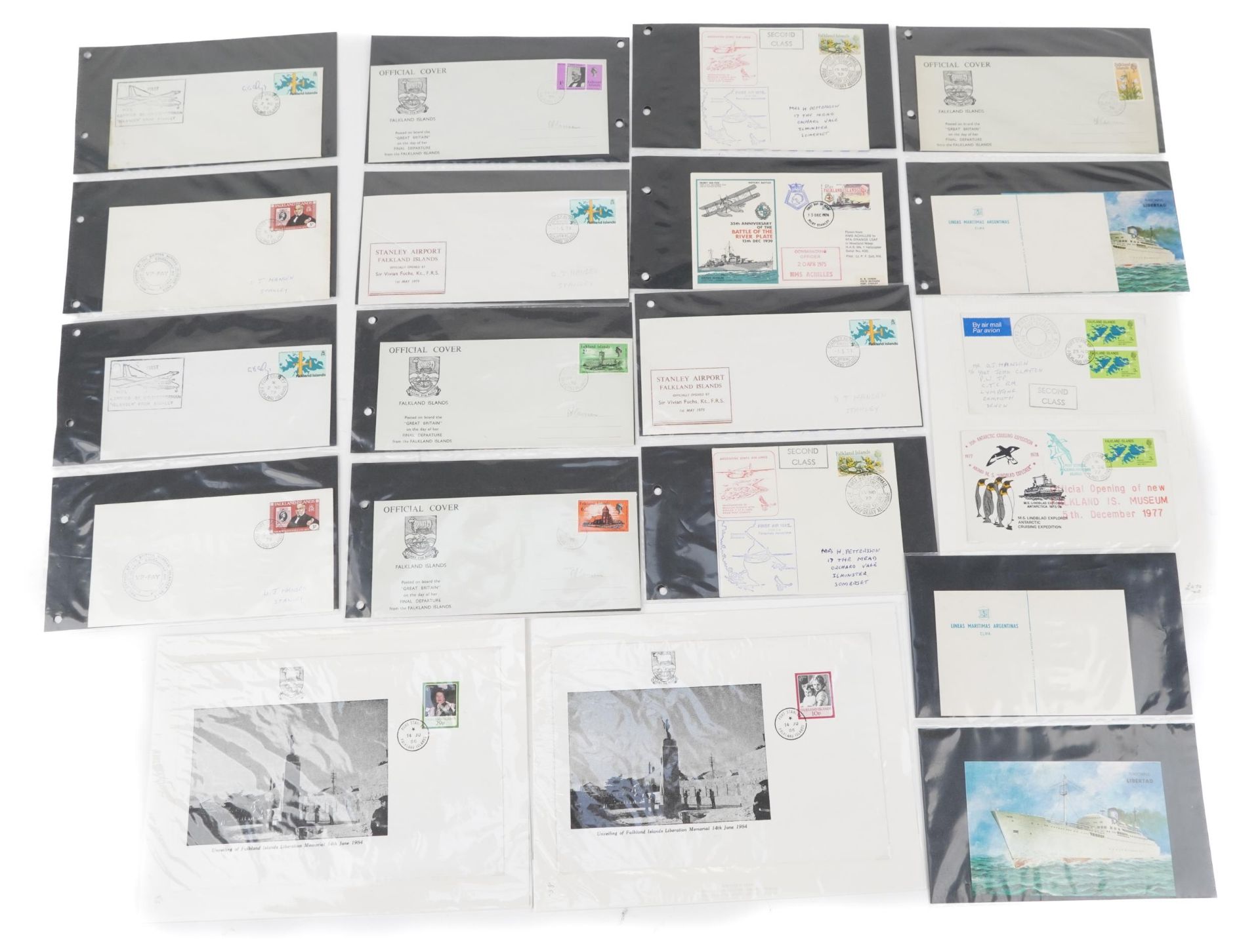 Collection of Falkland Islands thirty two special covers and postcards : For further information