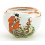 Chinese porcelain jar hand painted in the famille verte palette with elders and children with a deer