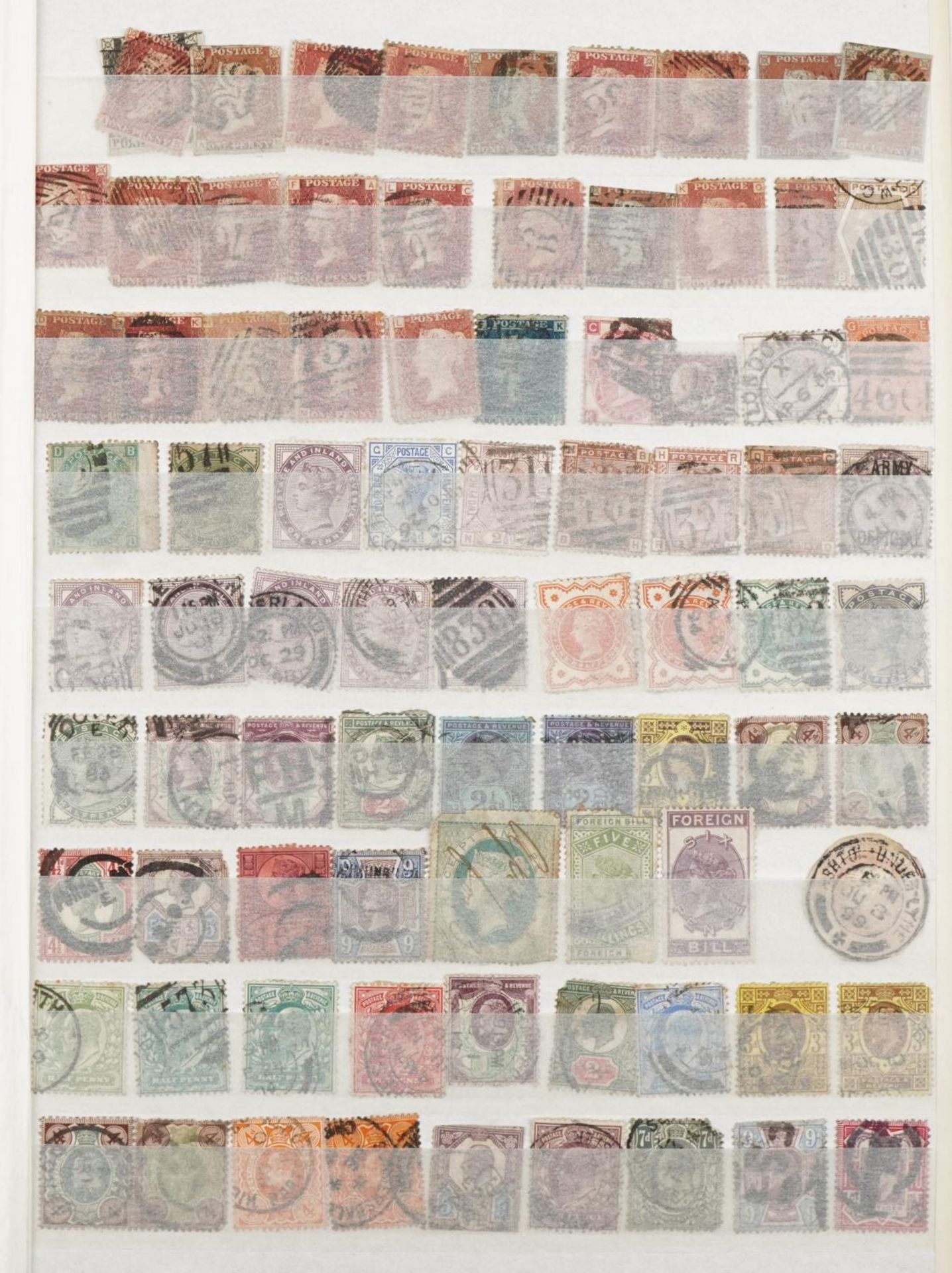 Victorian and later British stamps arranged in a stock book including Penny Reds : For further