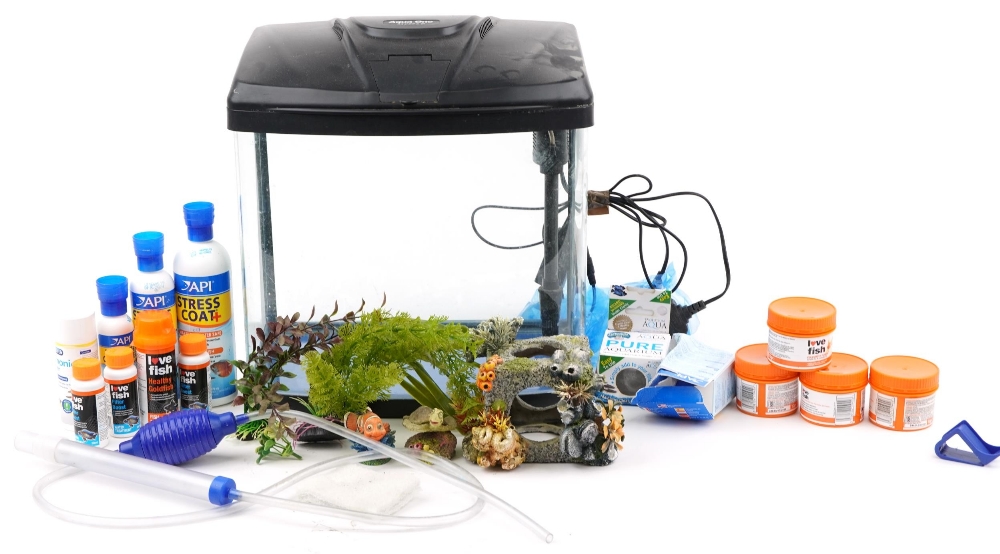 Coldwater fish tank with accessories including food, the tank 40cm H x 37.5cm W x 26cm D : For