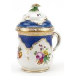 Vienna, Austrian porcelain lidded baluster chocolate cup hand painted with flowers, 19cm high :