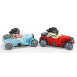 Two limited edition Carltonware Golly in Auto Cars, one with certificate numbers 16 and 39, 12cm