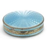 P H Vogel & Co, Art Deco silver and blue guilloche enamelled compact with hinged lid and gilt