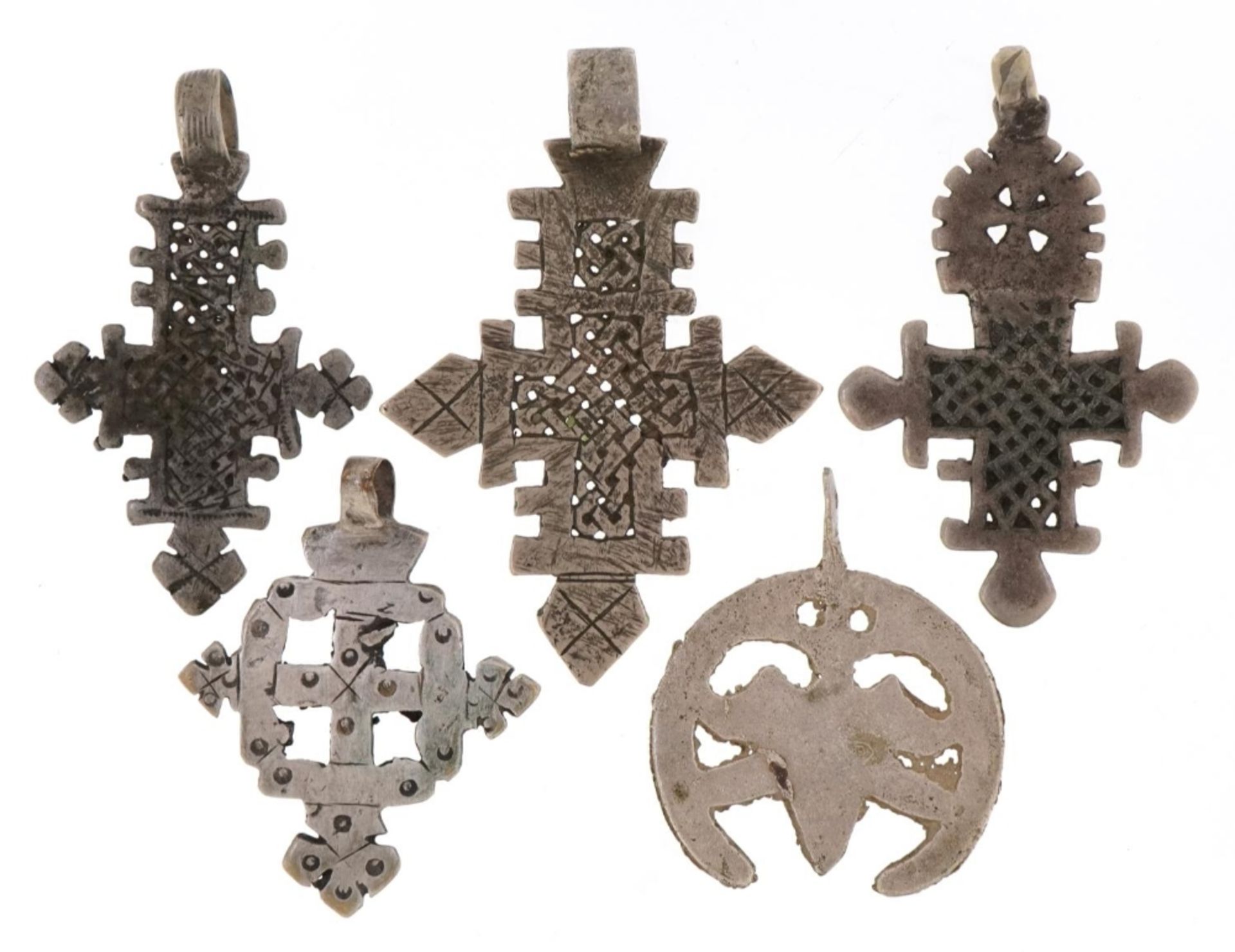 Five Byzantine style white metal pendants, the largest 7.5cm high : For further information on - Image 2 of 2