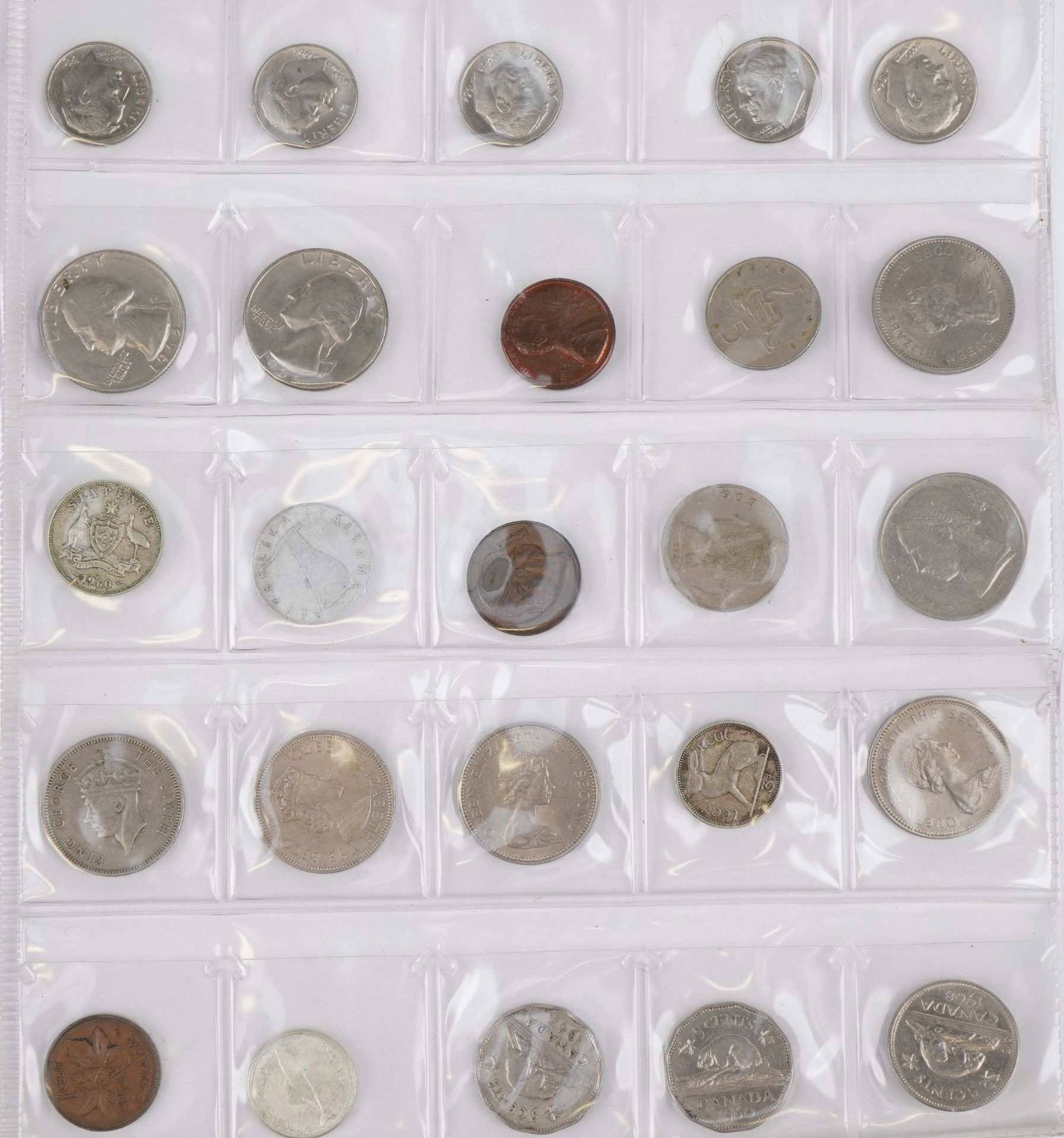 Collection of British and American coins arranged in a folder including half dollars and pennies : - Image 2 of 8