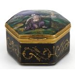 Limoges, 19th century French hexagonal enamelled trinket box hand painted with a saint and