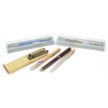 Vintage and later pens and pencils including a Watermans Ideal brown marbleised with 18k gold nib,