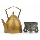 WMF, German Secessionist brass teapot and Arts & Crafts pewter vase in the manner of Liberty & Co,
