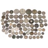 British and world coinage including one hundred ptas, half crowns and 1870 maundy twopence, 250g :