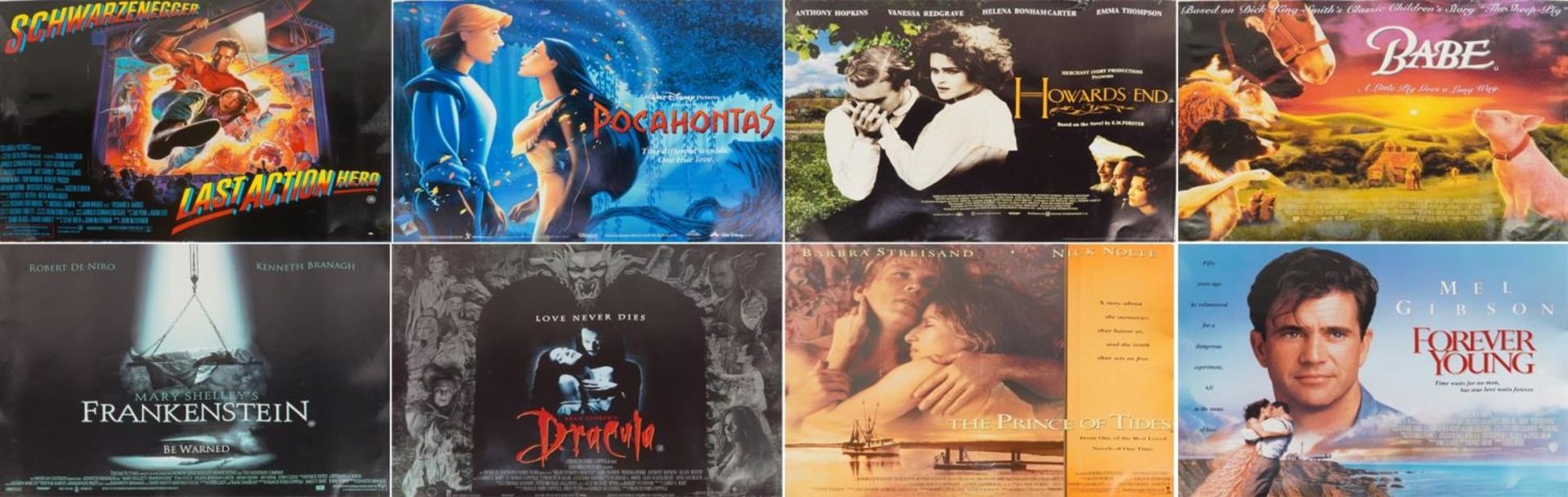 Eight advertising film posters comprising Last Action Hero, Forever Young, Prince of Tides, Dracula,