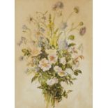 M F Davies - Still life bunch of wild flowers, early 20th century watercolour, mounted, framed and