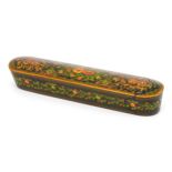 Persian lacquered pen box hand painted with flowers, 27cm wide : For further information on this lot