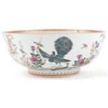 Chinese Mandarin porcelain punch bowl hand painted in the famille rose palette with birds of